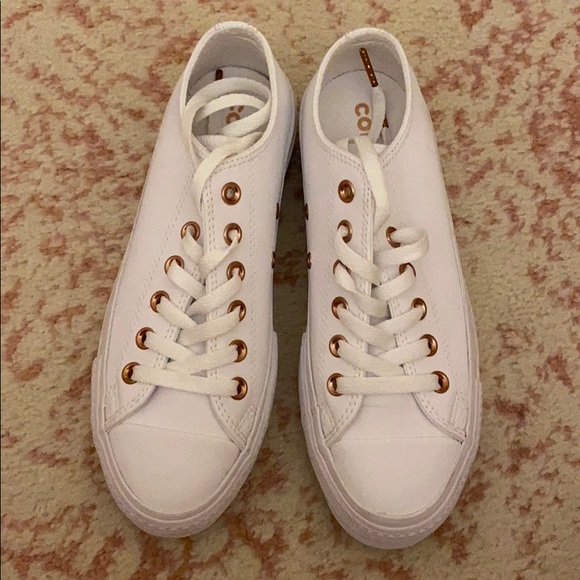 white and rose gold converse